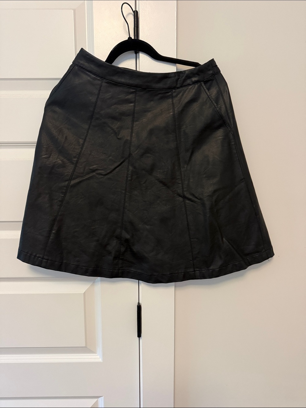 Blush Black Faux Leather Flared Midi Skirt